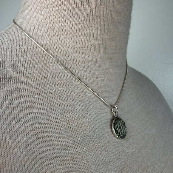 Sterling Silver Monogram Circle Pendant Snake Chain 17" - Picture 4 of 5